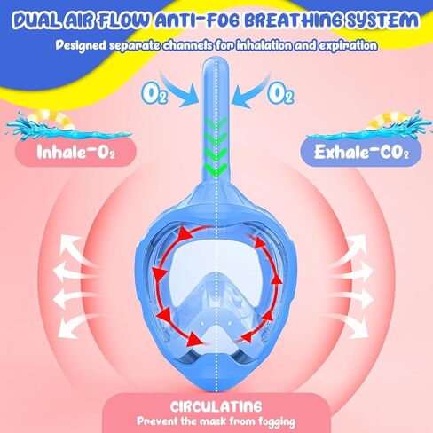 Jwintee Kids Full Face Snorkel Mask, Kids Snorkeling Set Gear with Camera Mount, Dry Top Anti-Leak Anti-Fog, 180 Degree Panoramic View in Kuwait