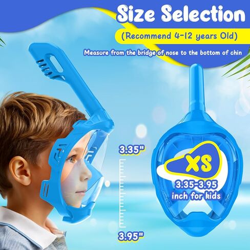 Jwintee Kids Full Face Snorkel Mask, Kids Snorkeling Set Gear with Camera Mount, Dry Top Anti-Leak Anti-Fog, 180 Degree Panoramic View in Kuwait