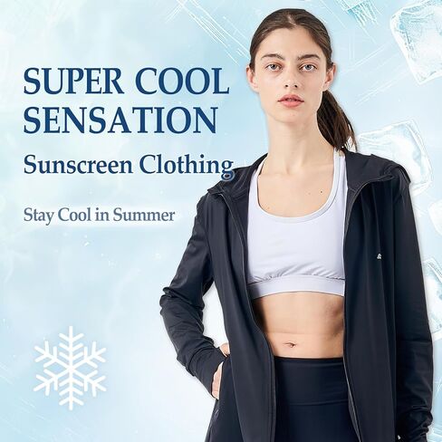 Commollis UPF 70+ Women's Sun Protection Hoodie Jacket Long Sleeve Hooded Active Shirts Outdoor Zip Running Athletic Hiking Jacket - Mint Green/S in Saudi Arabia