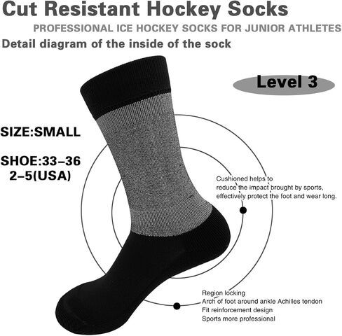 bataidis Cut Resistant Hockey Socks (2 Pairs),Performance Knee High Cut Resistant socks,Level 3 Protection(with Dyneema yarns),Large,color black in Kuwait