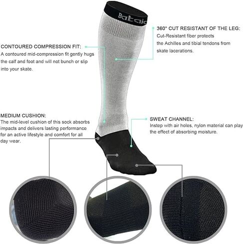 bataidis Cut Resistant Hockey Socks (2 Pairs),Performance Knee High Cut Resistant socks,Level 3 Protection(with Dyneema yarns),Large,color black in Kuwait