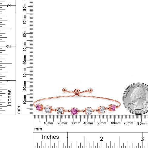 Gem Stone King 18K Rose Gold Plated Silver Lab Grown Diamond Tennis Bracelet For Women Pink Moissanite Moissanite (2.51 Cttw, Fully Adjustable Up to 9 Inch) in Saudi Arabia