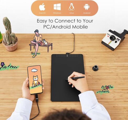 تابلت رسم جرافيك VEIKK VK640 تابلت رسومات رقمي 6x4 بوصة تابلت فني مع 6 مفاتيح ساخنة ودعم إمالة 8192 قلم خالي من البطارية، متوافق مع نظام التشغيل Windows/Mac/Linux/Andorid/Chrome OS in Kuwait