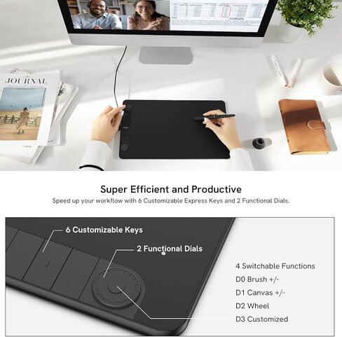تابلت رسم جرافيك VEIKK VK640 تابلت رسومات رقمي 6x4 بوصة تابلت فني مع 6 مفاتيح ساخنة ودعم إمالة 8192 قلم خالي من البطارية، متوافق مع نظام التشغيل Windows/Mac/Linux/Andorid/Chrome OS in Kuwait