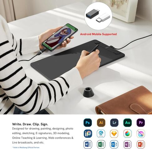 تابلت رسم جرافيك VEIKK VK640 تابلت رسومات رقمي 6x4 بوصة تابلت فني مع 6 مفاتيح ساخنة ودعم إمالة 8192 قلم خالي من البطارية، متوافق مع نظام التشغيل Windows/Mac/Linux/Andorid/Chrome OS in Kuwait