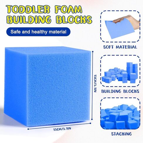 مكعبات الحفرة الإسفنجية - 36 قطعة من المكعبات الإسفنجية لحفر الكرات الإسفنجية، والجمباز، ودورات الجري الحر والباركور، وحدائق التزلج، وبي إم إكس، وساحات الترامبولين - أزرق داكن (5 بوصة × 5 بوصة × 5 بوصة) in Kuwait