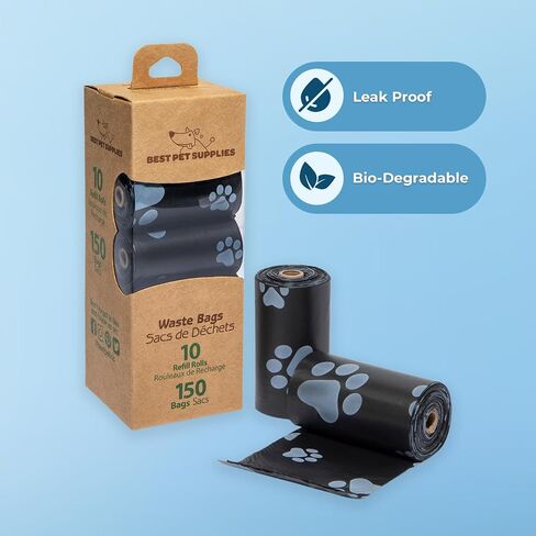 Best Pet Supplies Dog Poop Bags for Waste Refuse Cleanup, Doggy Roll Replacements for Outdoor Puppy Walking and Travel, Leak Proof and Tear Resistant, Thick Plastic - Black, 150 Bags in Saudi Arabia