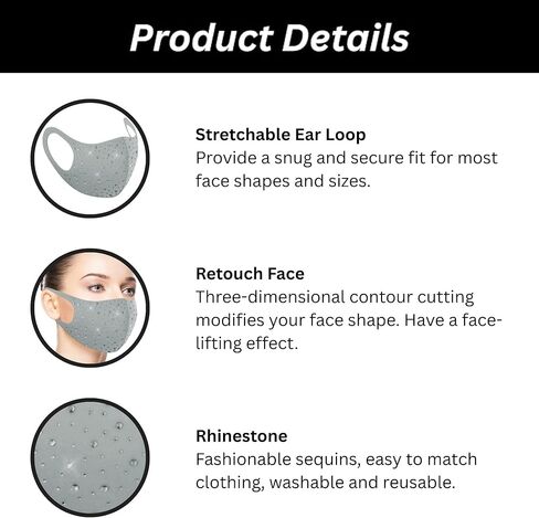 قناع وجه من حجر الراين قناع تنكر بلينغ للوجه مع حلقات أذن قابلة للتعديل، قناع وجه عصري للنساء in Kuwait