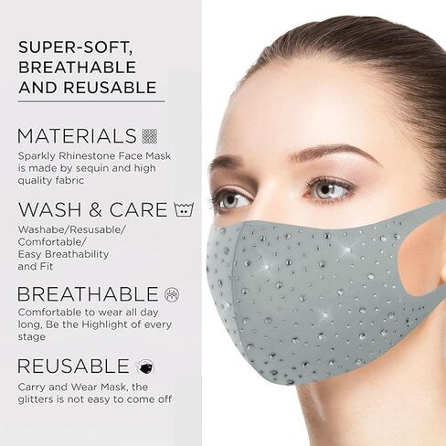 قناع وجه من حجر الراين قناع تنكر بلينغ للوجه مع حلقات أذن قابلة للتعديل، قناع وجه عصري للنساء in Kuwait