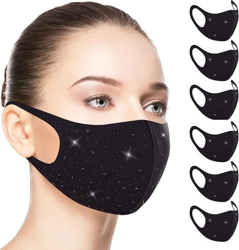 قناع وجه من حجر الراين قناع تنكر بلينغ للوجه مع حلقات أذن قابلة للتعديل، قناع وجه عصري للنساء in Kuwait