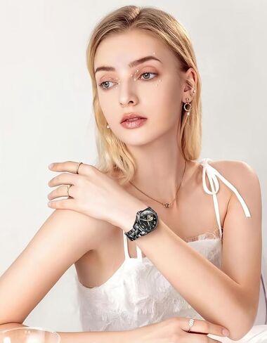 OUPINKE Women Automatic Watches Luxury Diamond Flywheel Two-Tone Stainless Tungsten Steel Band Moon Phase 24 Hours in Kuwait