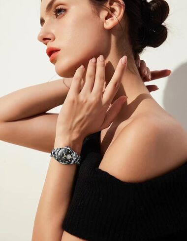 OUPINKE Women Automatic Watches Luxury Diamond Flywheel Two-Tone Stainless Tungsten Steel Band Moon Phase 24 Hours in Kuwait