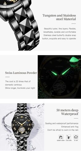 OUPINKE Women Automatic Watches Luxury Diamond Flywheel Two-Tone Stainless Tungsten Steel Band Moon Phase 24 Hours in Kuwait