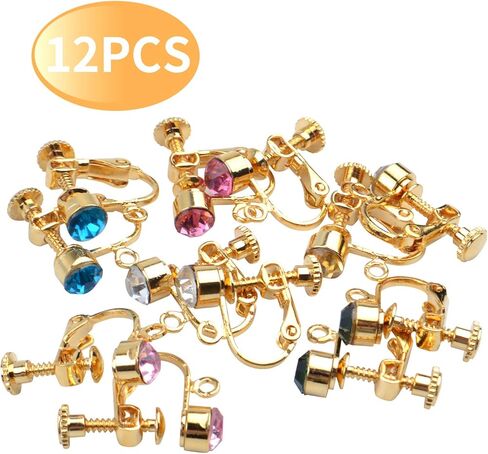 Crystal Clip-on Earrings Converter, 12pcs Non-pierced Earring Clips Women Earring Component with Adjustable Screw for Earring Making, Gold and Silver in Saudi Arabia