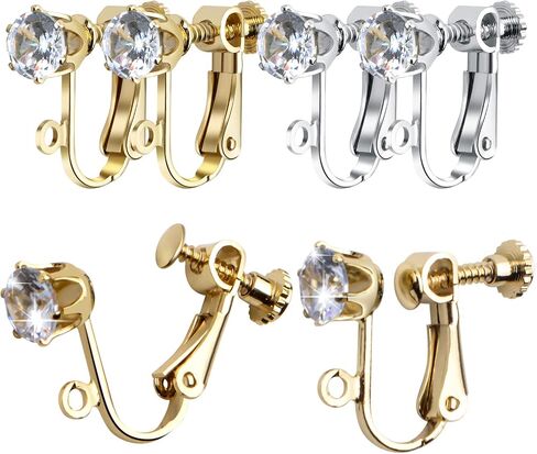 Crystal Clip-on Earrings Converter, 12pcs Non-pierced Earring Clips Women Earring Component with Adjustable Screw for Earring Making, Gold and Silver in Saudi Arabia