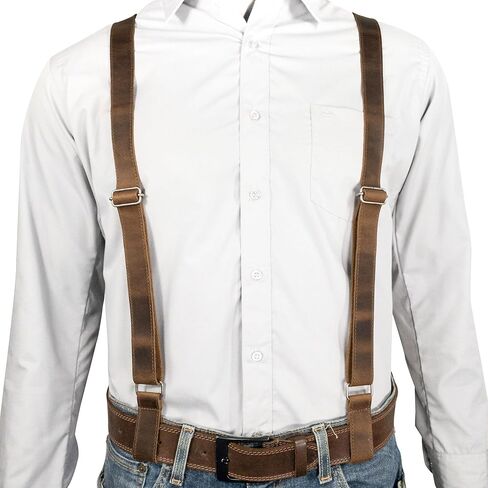 Hide & Groom, X Back Suspender with Belt Loops for Groomsmen, Formal Wear for Weddings, Harness for Dinner Parties, Steampunk, Full Grain Leather, Handmade, Bourbon Brown in Saudi Arabia