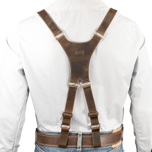Hide & Groom, X Back Suspender with Belt Loops for Groomsmen, Formal Wear for Weddings, Harness for Dinner Parties, Steampunk, Full Grain Leather, Handmade, Bourbon Brown in Saudi Arabia