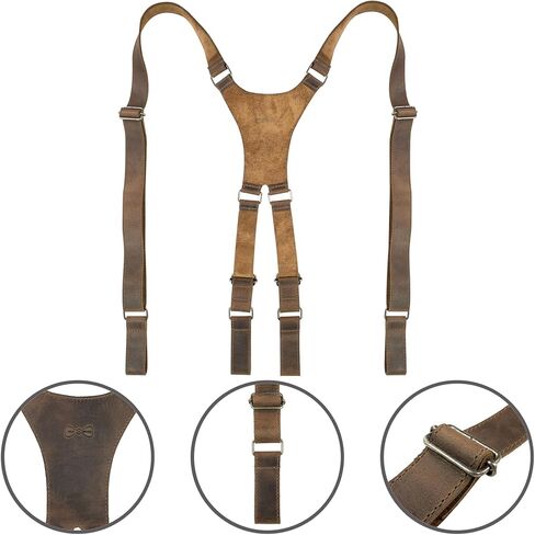 Hide & Groom, X Back Suspender with Belt Loops for Groomsmen, Formal Wear for Weddings, Harness for Dinner Parties, Steampunk, Full Grain Leather, Handmade, Bourbon Brown in Saudi Arabia