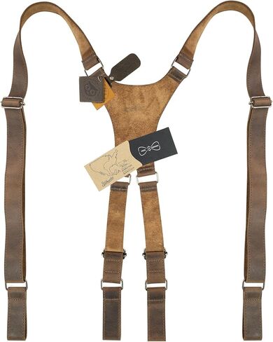 Hide & Groom, X Back Suspender with Belt Loops for Groomsmen, Formal Wear for Weddings, Harness for Dinner Parties, Steampunk, Full Grain Leather, Handmade, Bourbon Brown in Saudi Arabia
