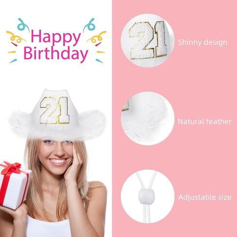 JUSTOTRY 21st Birthday Pink Cowboy Hat with Rhinestone - 21ST Birth day Outfit Gifts for Women Cowgirl Hats with Wide Brime for 21st Birthday Decorations in Kuwait
