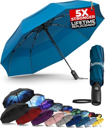 Unbreakable Windproof Travel Umbrella (Compact, Superior & Beautiful), Small Strong but Light Portable and Automatic Folding Rain Umbrella, Durable Premium Grip, Fits Car & Backpack in Saudi Arabia