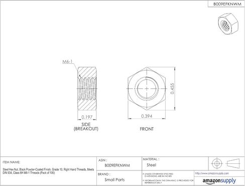 Small Parts M8D93410P Steel Hex Nut, Plain Finish, Class 10, DIN 934, Metric, M8-1.25 Thread Size, 13 mm Width Across Flats, 6.5 mm Thick (Pack of 100) in Saudi Arabia