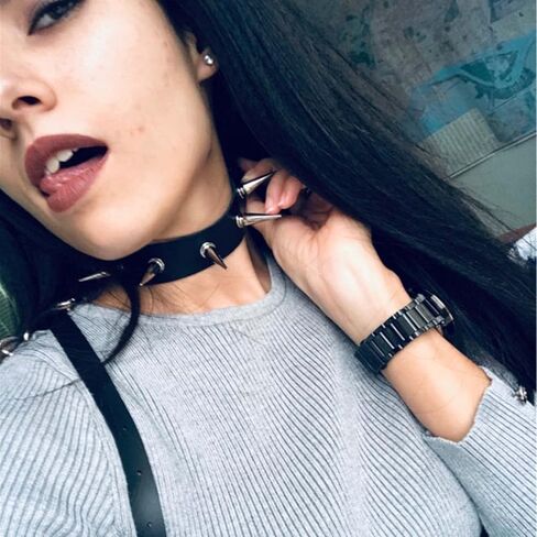 Olbye Spike Rivet Studded Choker Necklace Black Leather Rock Punk Short Necklace PU Gothic Collar Necklace Link Adjustable Necklace Jewelry for Women and Girls in Kuwait