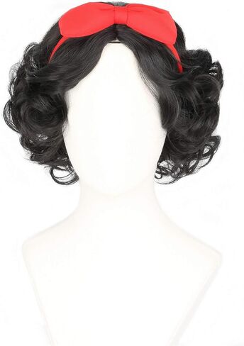 LeMarnia Black Short Bob + Bow Accessories Princess Wig for Women Cosplay Wigs Halloween Fancy Dress Wigs in Kuwait
