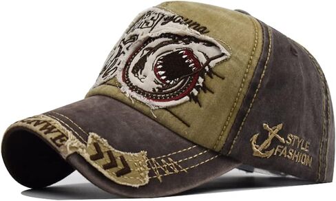 Men Women Shark Distressed Vintage Baseball Cap Fishing Hat Trucker Snapback Bill Brim Sun Cap Blue and Gray in Saudi Arabia