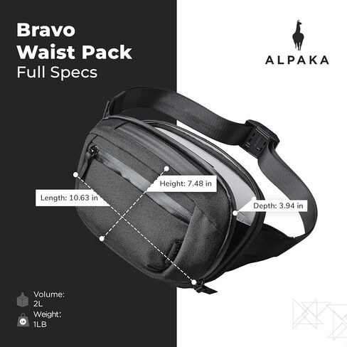 ALPAKA Bravo Waist Pack - iPad Mini, Nintendo Switch, and Other Electronics Organizer - Versatile Carrying Case - Weatherproof Axoflux Black 600D Fabric in Saudi Arabia