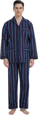 GLOBAL Men's Pajamas Sets 100% Cotton Flannel Sleepwear Long-Sleeve top & Bottom in Saudi Arabia