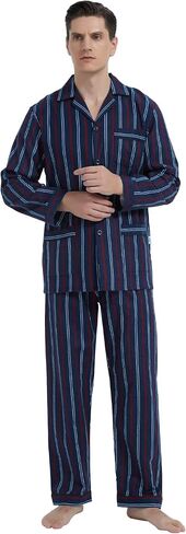 GLOBAL Men's Pajamas Sets 100% Cotton Flannel Sleepwear Long-Sleeve top & Bottom in Saudi Arabia