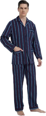 GLOBAL Men's Pajamas Sets 100% Cotton Flannel Sleepwear Long-Sleeve top & Bottom in Saudi Arabia