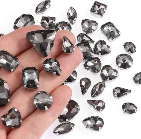 50 PCS Sew on Rhinestones Mixed Shapes Glass Rhinestones Sew on Crystal Gems Mental Flatback with Gold Claw for Jewelry Crafts Clothes DIY Craft Shoes Dress Jewelry Making AB White in Saudi Arabia