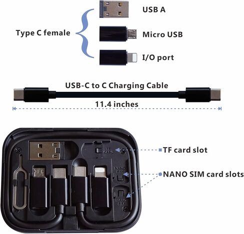 كابل بطاقة كابل USB C إلى C للشحن/نقل البيانات مع 3 موصلات، محول من النوع C إلى USB A/Micro USB/Light 8P متوافق مع أجهزة iOS/Micro USB وأجهزة Type-C in Kuwait