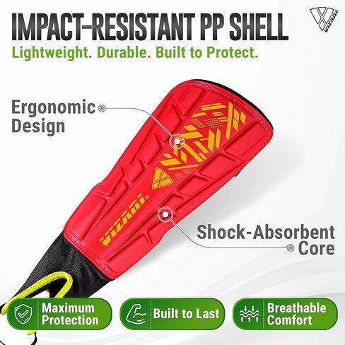 Vizari Malaga Soccer Shin Guards - Breathable & Lightweight Soccer Shin Pads with Ankle Protection - Reduces Shocks & Injuries - Adults, Youth & Kids Soccer Shin Guards with Non-Slip Adjustable Strap in Kuwait