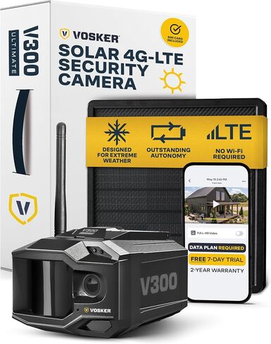 Vosker V300 Ultimate 4G-LTE Autonomous Outdoor Security Camera | High-Capacity 15,000 mAh External Solar Power Bank | SIM Card Included | No Wi-Fi Needed | Live Streaming in Saudi Arabia