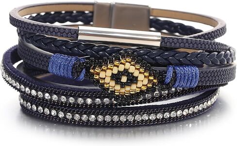 Pink Genuine Leather Wrap Bracelet for Women Boho Layered Cuff Bracelets With Resin Stone Charm Multi Strand Bangle Bracelets Jewelry for Teen Girls Sister and Mother in Saudi Arabia