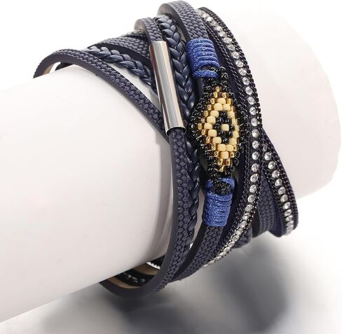 Pink Genuine Leather Wrap Bracelet for Women Boho Layered Cuff Bracelets With Resin Stone Charm Multi Strand Bangle Bracelets Jewelry for Teen Girls Sister and Mother in Saudi Arabia