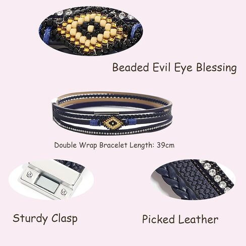 Pink Genuine Leather Wrap Bracelet for Women Boho Layered Cuff Bracelets With Resin Stone Charm Multi Strand Bangle Bracelets Jewelry for Teen Girls Sister and Mother in Saudi Arabia