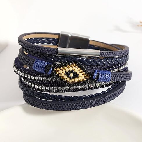 Pink Genuine Leather Wrap Bracelet for Women Boho Layered Cuff Bracelets With Resin Stone Charm Multi Strand Bangle Bracelets Jewelry for Teen Girls Sister and Mother in Saudi Arabia