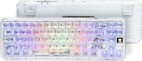 لوحة مفاتيح لاسلكية ثلاثية الأوضاع من CoolKiller CK68، لوحة مفاتيح ألعاب قابلة للتبديل السريع مع إضاءة خلفية RGB، لوحة مفاتيح ميكانيكية مع هياكل حشية لنظام التشغيل Windows/Mac (مفاتيح كتم الصوت البيضاء والثلجية) in Kuwait