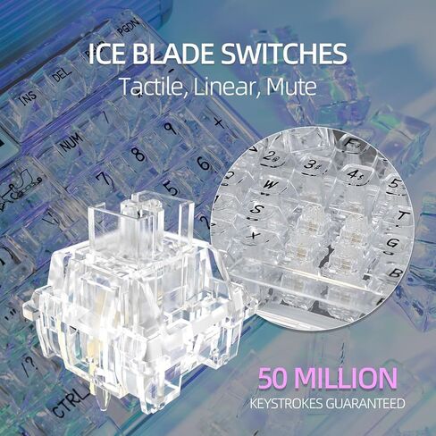 لوحة مفاتيح لاسلكية ثلاثية الأوضاع من CoolKiller CK68، لوحة مفاتيح ألعاب قابلة للتبديل السريع مع إضاءة خلفية RGB، لوحة مفاتيح ميكانيكية مع هياكل حشية لنظام التشغيل Windows/Mac (مفاتيح كتم الصوت البيضاء والثلجية) in Kuwait