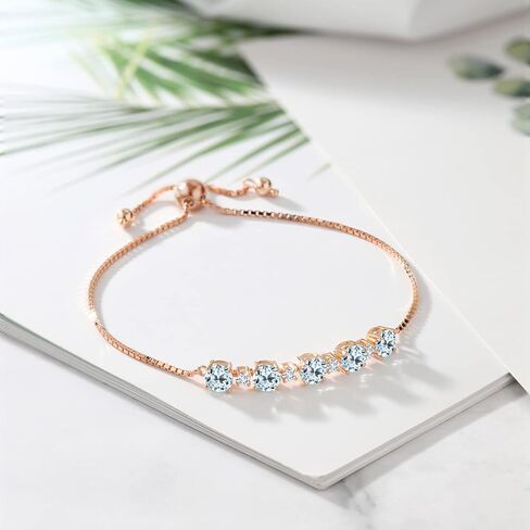 Gem Stone King 18K Rose Gold Plated Silver London Blue Topaz and White Lab Grown Diamond Tennis Bracelet For Women (3.76 Cttw, Gemstone Birthstone, Fully Adjustable Up to 9 Inch) in Saudi Arabia