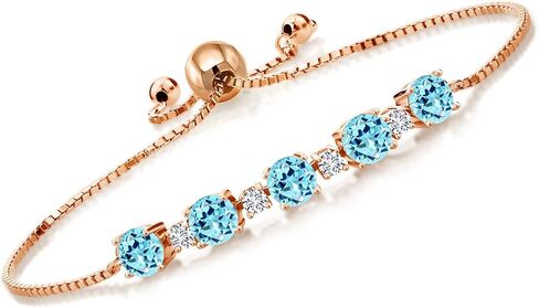 Gem Stone King 18K Rose Gold Plated Silver London Blue Topaz and White Lab Grown Diamond Tennis Bracelet For Women (3.76 Cttw, Gemstone Birthstone, Fully Adjustable Up to 9 Inch) in Saudi Arabia