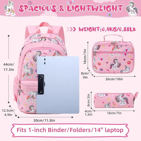 Unineovo Unicorn Girls School Backpack Set 3 in 1, Girls Pink Unicorn Bookbag, Backpack, Lunch Box, and Pencil Case for Elementary School in Saudi Arabia
