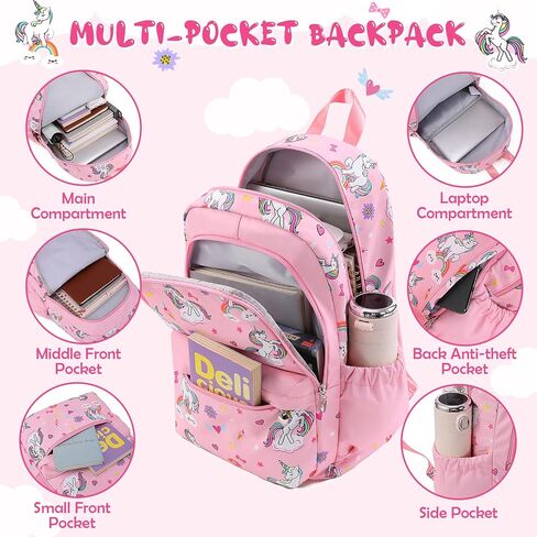 Unineovo Unicorn Girls School Backpack Set 3 in 1, Girls Pink Unicorn Bookbag, Backpack, Lunch Box, and Pencil Case for Elementary School in Saudi Arabia