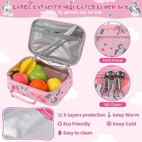 Unineovo Unicorn Girls School Backpack Set 3 in 1, Girls Pink Unicorn Bookbag, Backpack, Lunch Box, and Pencil Case for Elementary School in Saudi Arabia