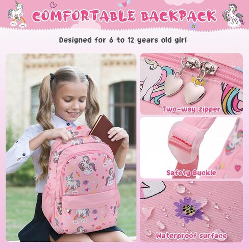 Unineovo Unicorn Girls School Backpack Set 3 in 1, Girls Pink Unicorn Bookbag, Backpack, Lunch Box, and Pencil Case for Elementary School in Saudi Arabia