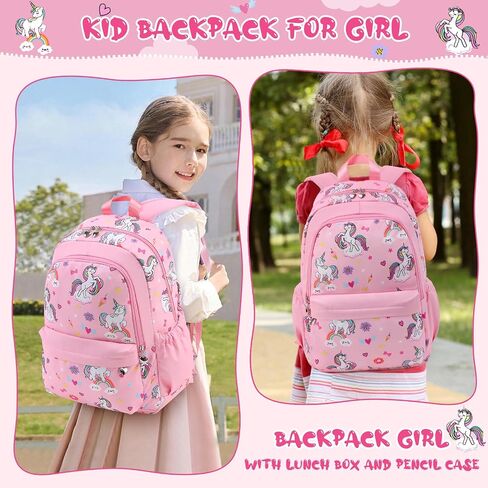 Unineovo Unicorn Girls School Backpack Set 3 in 1, Girls Pink Unicorn Bookbag, Backpack, Lunch Box, and Pencil Case for Elementary School in Saudi Arabia